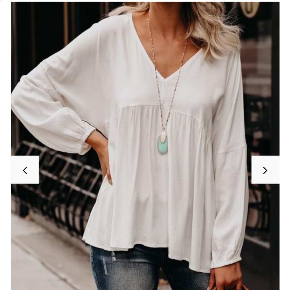 White V-Neck Long Sleeve Women's Top